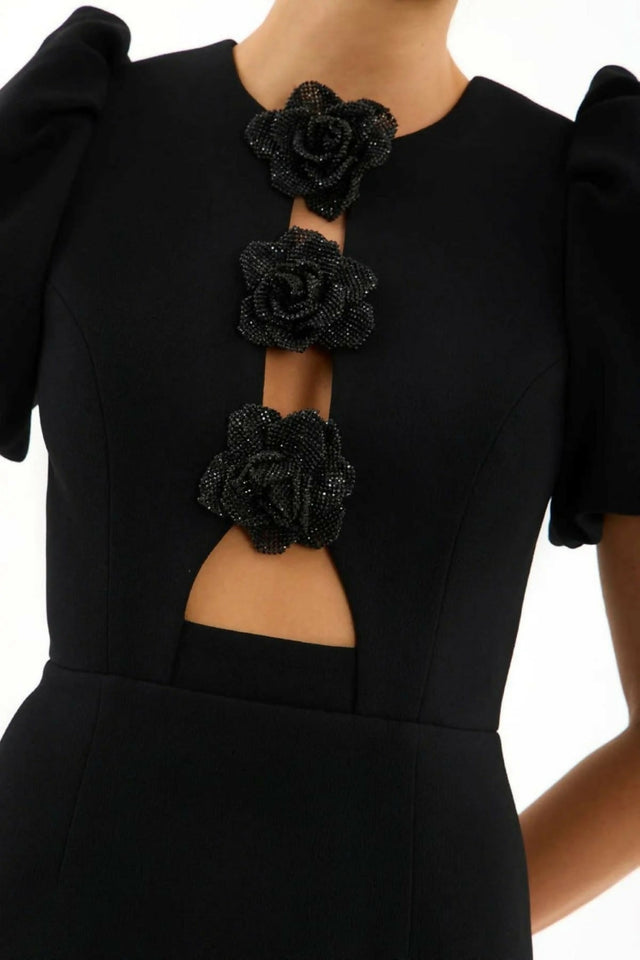 Rebecca Vallance Aubree Flower Mini Dress in Black Size 8 10 - Dresses
