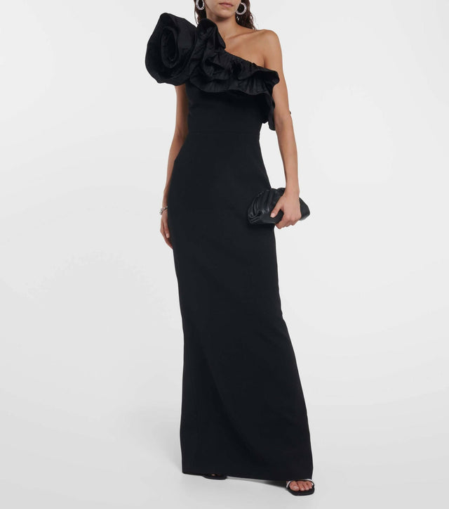 Rebecca Vallance Chloe One-Shoulder Taffeta-Trimmed Stretch-Crepe Gown - 6 / Black - Dresses