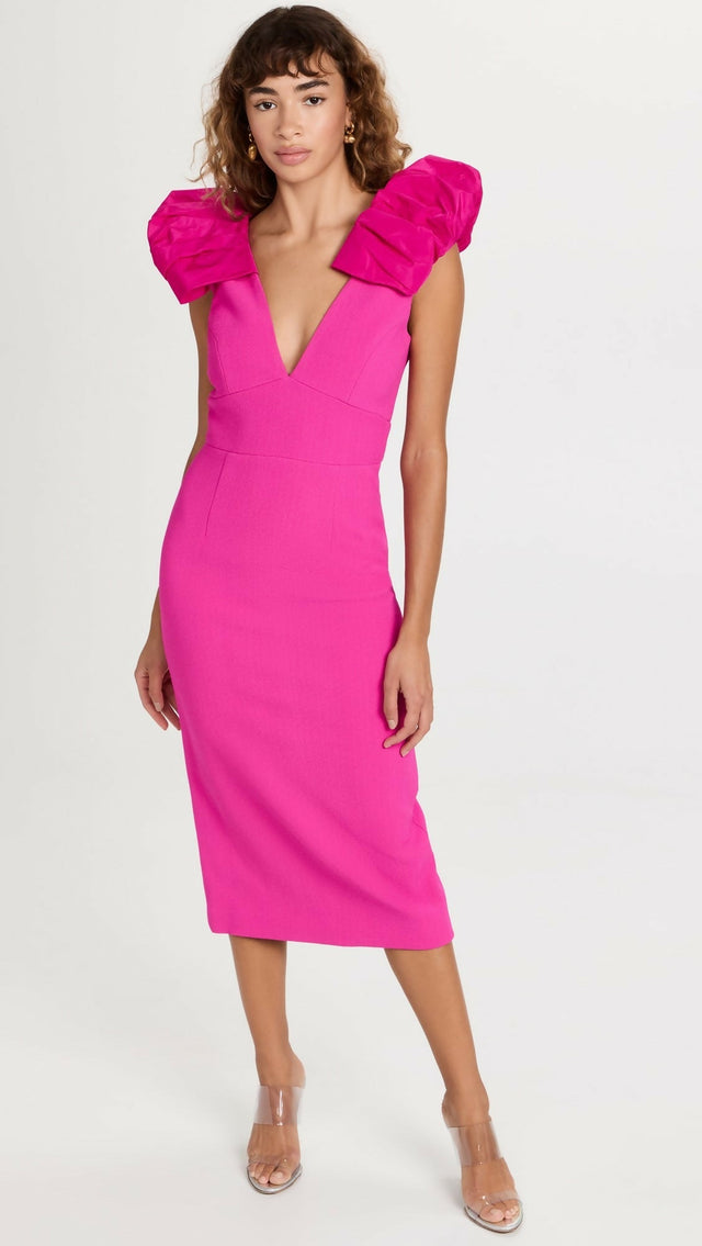 Rebecca Vallance Cupid’s Bow Midi Dress in Hot Pink Size 8 - 8 / Pink - Dresses