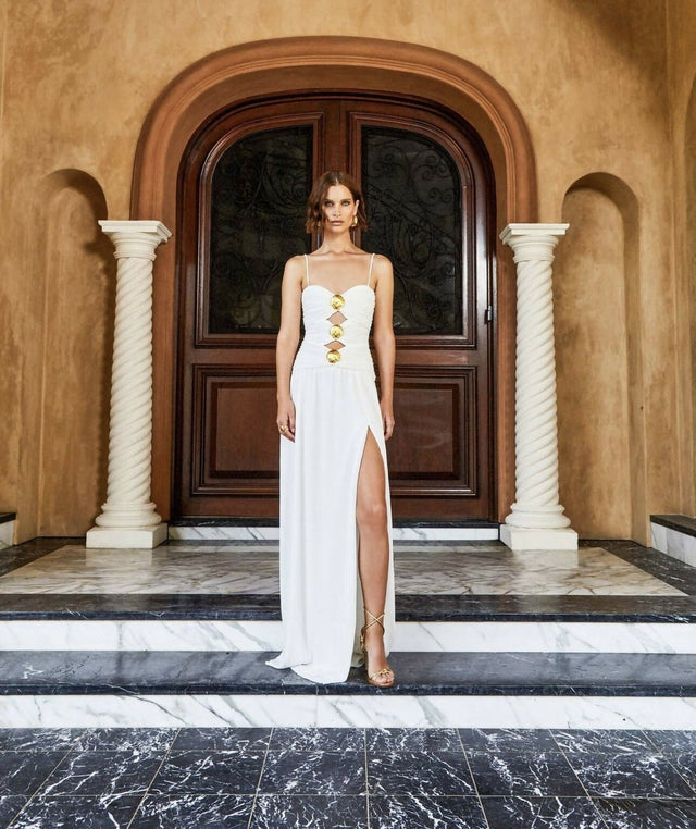 Rebecca Vallance Guinevere Cut-Out Slip Gown - 8 / White - Dresses