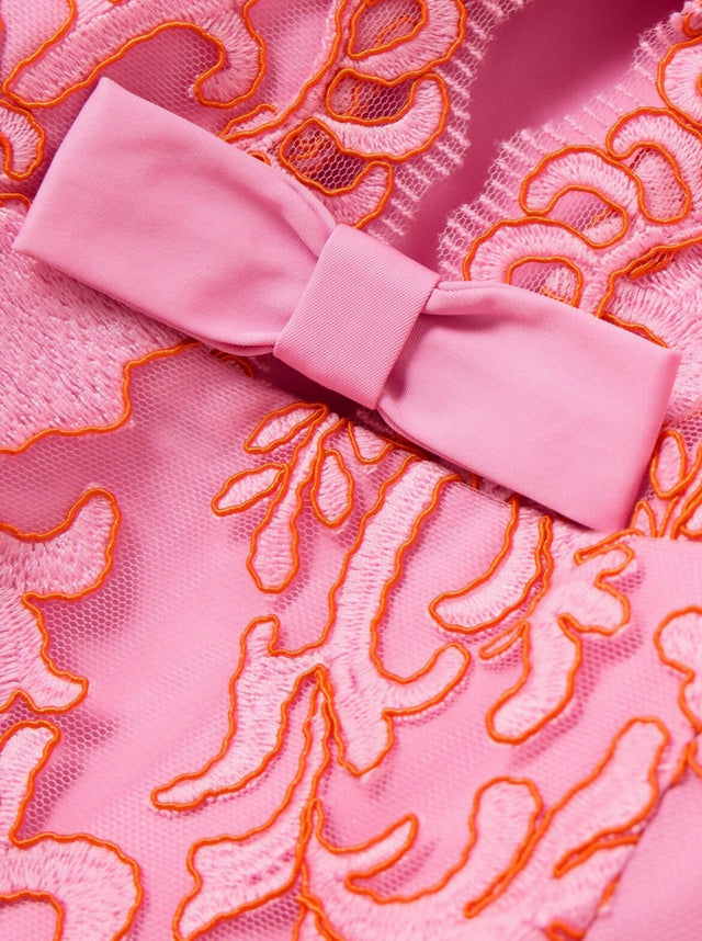 Rebecca Vallance Maribella Bow-Detailed Embroidered Tulle Mini Dress - 10 / Pink - Dresses