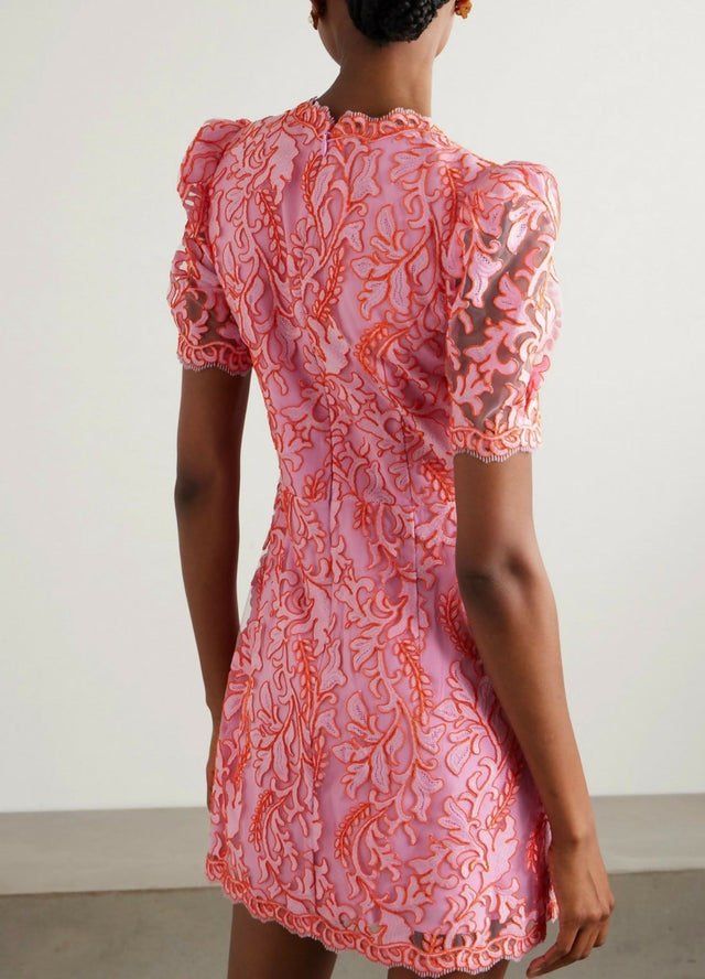 Rebecca Vallance Maribella Bow-Detailed Embroidered Tulle Mini Dress - 10 / Pink - Dresses