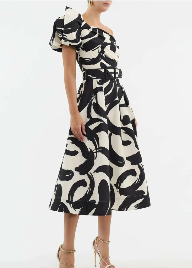 Rebecca Vallance Pompidou One Shoulder Midi Dress Print Size 10 - 10 / Multi - Dresses