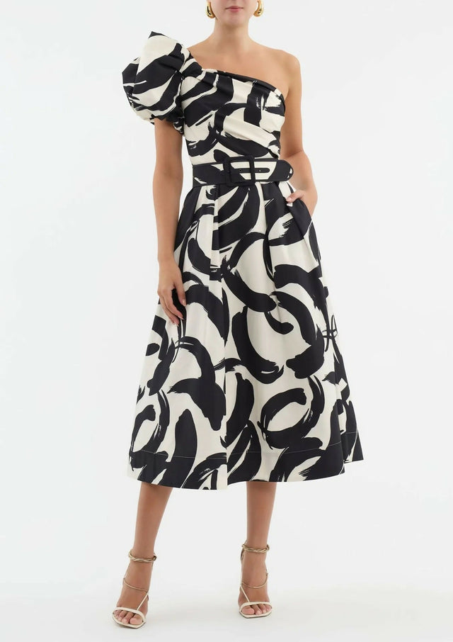 Rebecca Vallance Pompidou One Shoulder Midi Dress Print Size 10 - 10 / Multi - Dresses