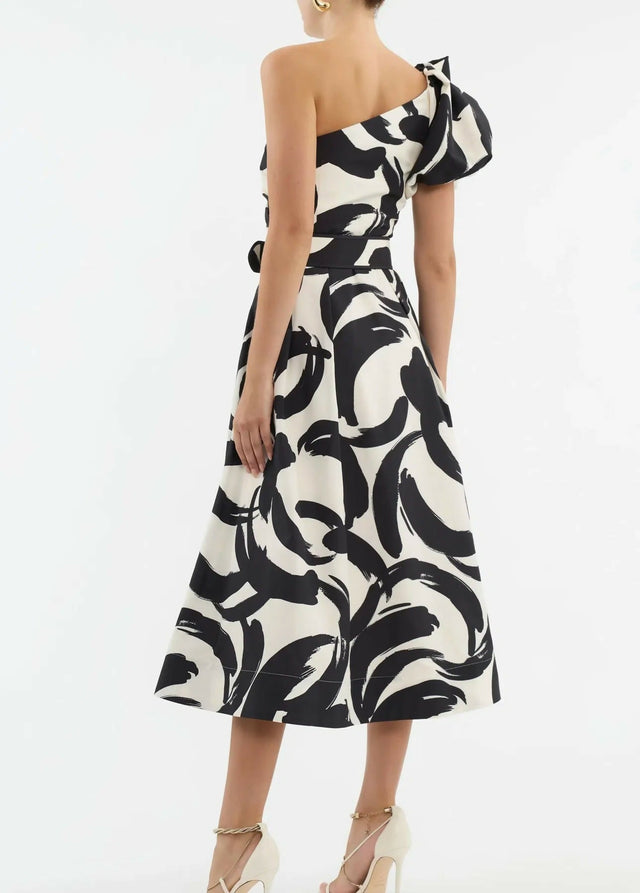 Rebecca Vallance Pompidou One Shoulder Midi Dress Print Size 10 - 10 / Multi - Dresses