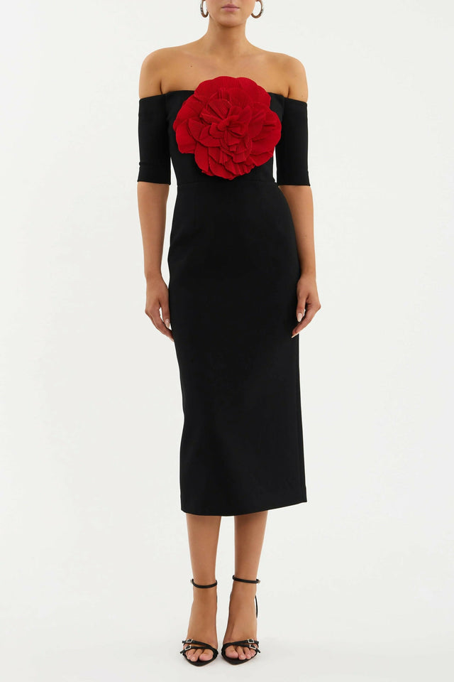 Rebecca Vallance Rhosen Off The Shoulder Midi Dress - 10 / Black - Dresses