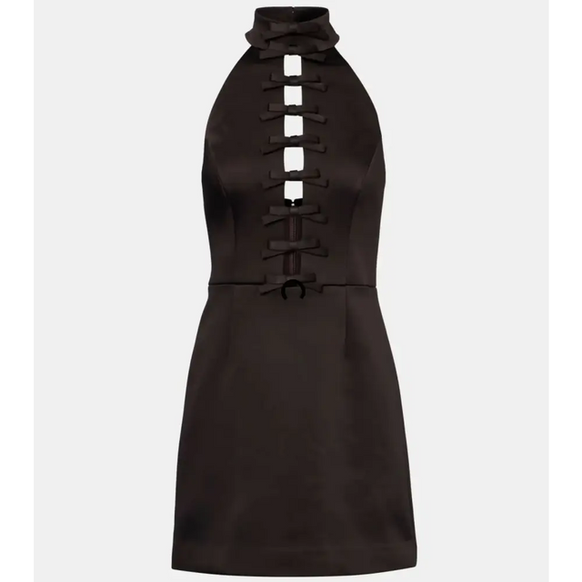 Rebecca Vallance Saskia Bow Mini Dress in Chocolate - 12 / Brown - Dresses