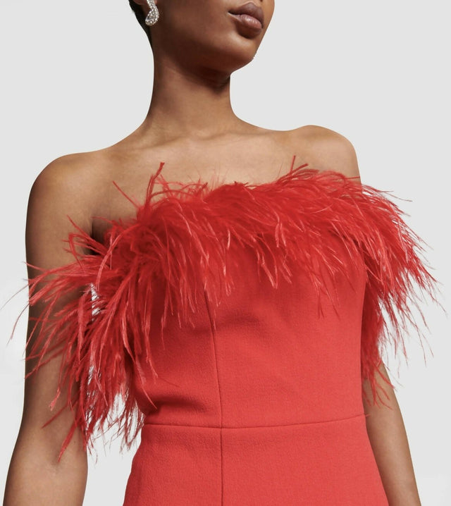 REBECCA VALLANCE - Rebecca Vallance Scarlett Strapless Feather Gown