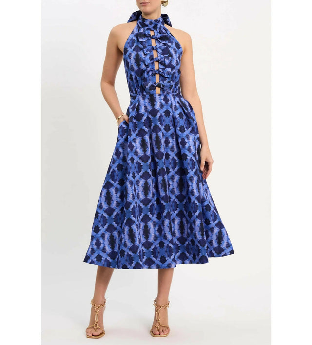 Rebecca Vallance Shiloh Halter Midi Dress Blue Size 10 - 10 / Blue - Dresses