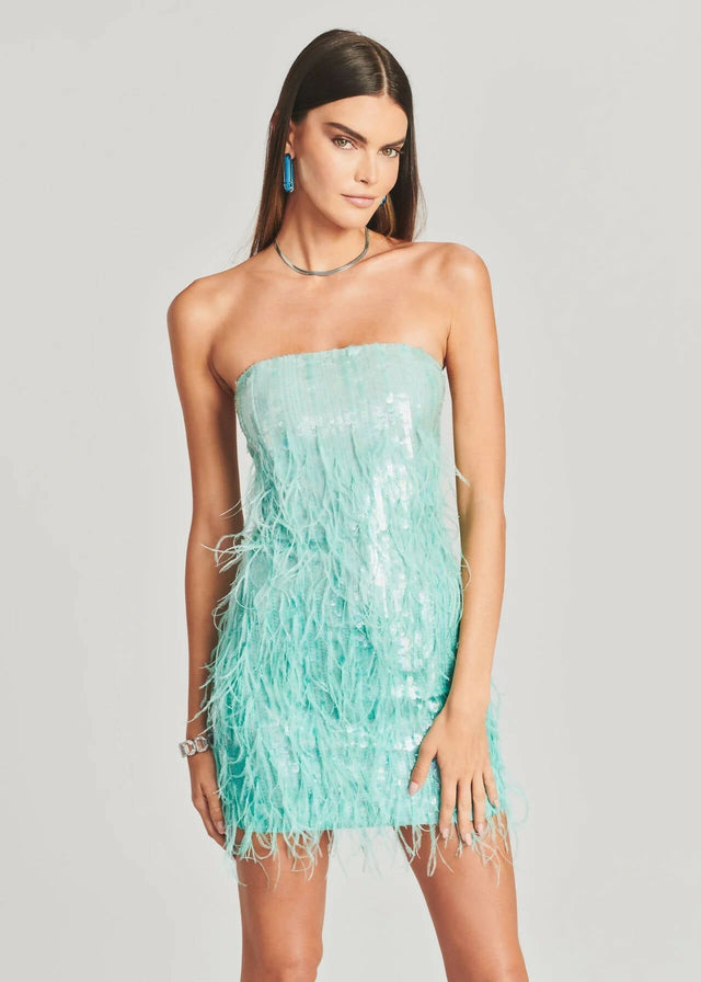Retrofete - Retrofete Anastasia Sequin Feather Dress Mint Size 8