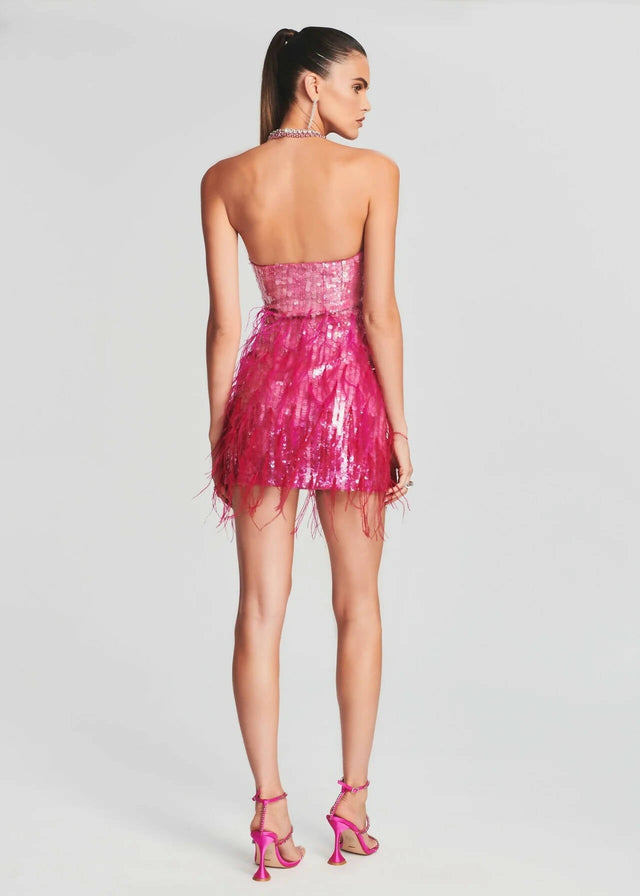 Retrofete - Retrofete Anastasia Sequin Feather Mini Dress Size 10