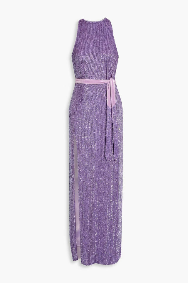 Retrofete Tzilly Belted Sequin Chiffon Maxi Dress; Violet; Size 8 - 8 / Violet - Dresses