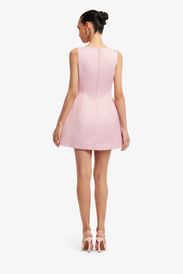Leo Lin Ali Embroidered Boat Neck Mini Dress Bouquet Print in Pastel Pink