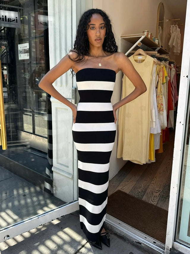 Ronny Kobo Lehua Knit Dress Black and White Stripe - 6 / Multi - Dresses