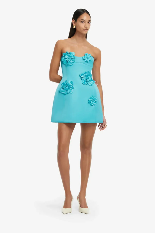 Rosario Petal Bustier Mini Dress - Aqua - Dresses
