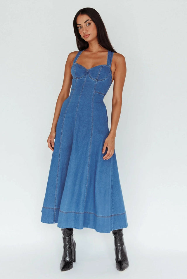 Runway Scout Ellora Denim Dress - 8 / Blue - Dresses