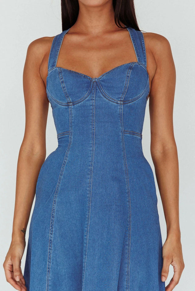 Runway Scout Ellora Denim Dress - 8 / Blue - Dresses