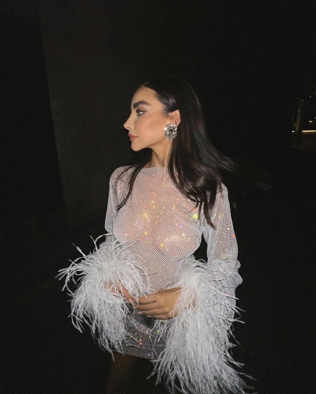 Santa Brands - Santa Brands Feathers Mini Dress White One Size