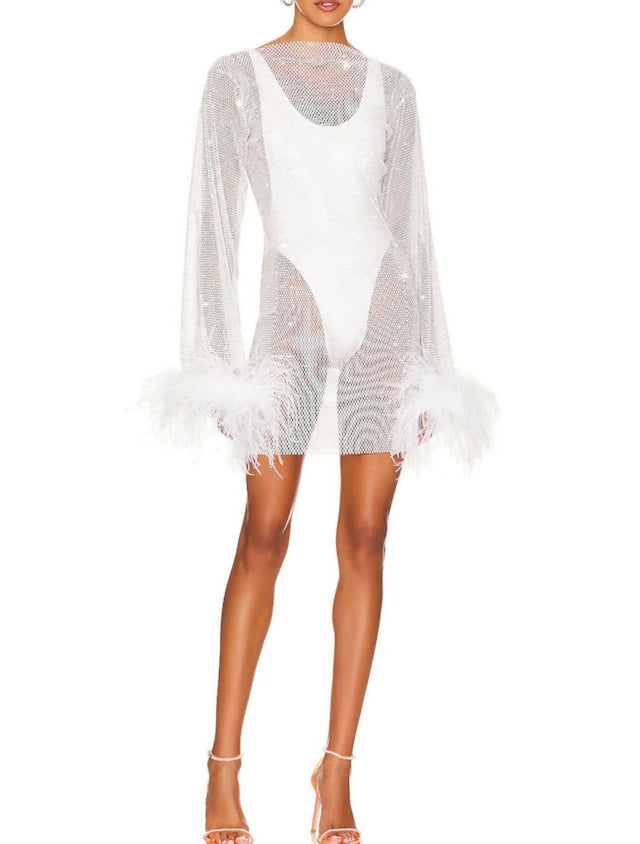 Santa Brands - Santa Brands Feathers Mini Dress White One Size