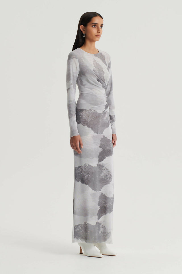 Scanlan Theodore Cloud Mesh Print Dress in Grey - Dresses
