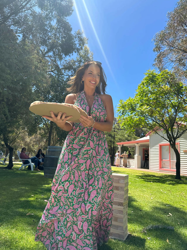 Scanlan Theodore Cotton Paisley Halter Dress - Kelly Green - Dresses