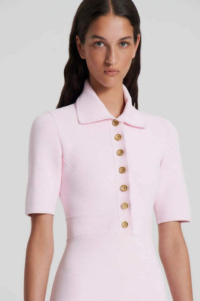 Scanlan Theodore - Scanlan Theodore Crepe Knit Button Collar Dress in Pale Pink Size AU 8