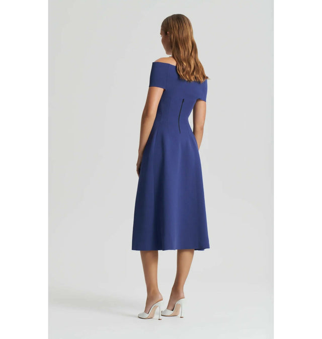 Scanlan Theodore Crepe Knit Cold Shoulder Midi Dress Royal Blue Size Large / AU 12 - 12 / Blue - Dresses