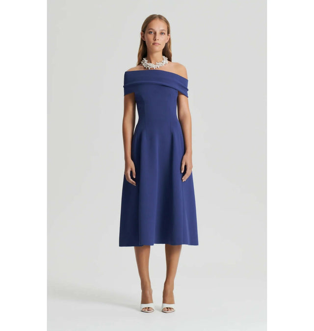 Scanlan Theodore Crepe Knit Cold Shoulder Midi Dress Royal Blue Size Large / AU 12 - 12 / Blue - Dresses