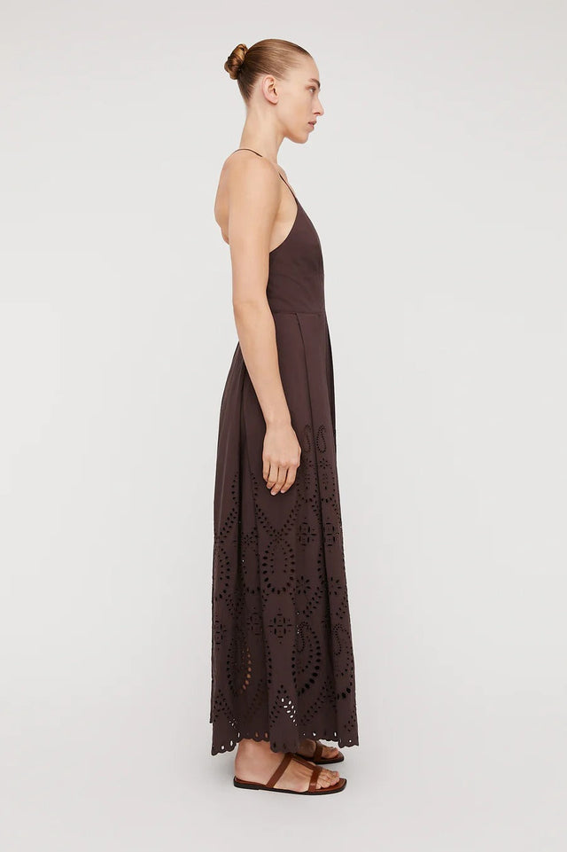 Scanlan Theodore Embroidered Shoestring Dress - 8 / Brown - Dresses