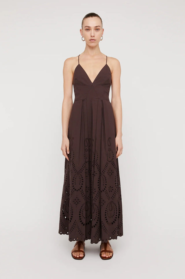 Scanlan Theodore Embroidered Shoestring Dress - 8 / Brown - Dresses