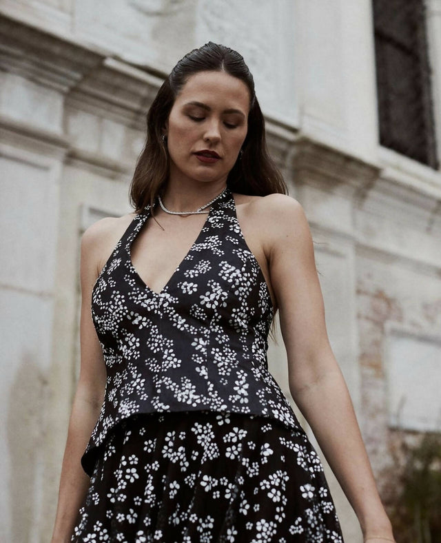 Scanlan Theodore - Scanlan Theodore Floral Tulle Halter Top and Skirt Set