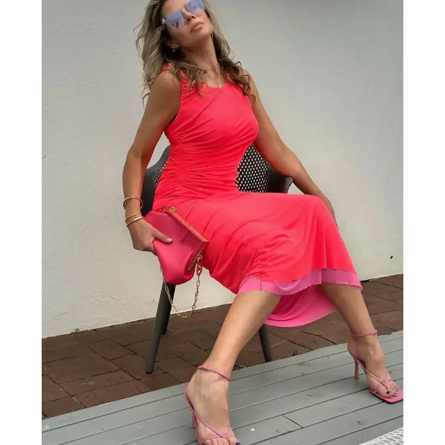 Scanlan Theodore Italian Mesh Gathered Dress - 6 / Pink - Dresses