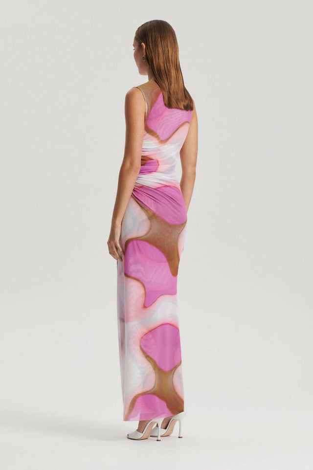 Scanlan Theodore - Scanlan Theodore Italian Watercolour Print Dress Pink and Tan