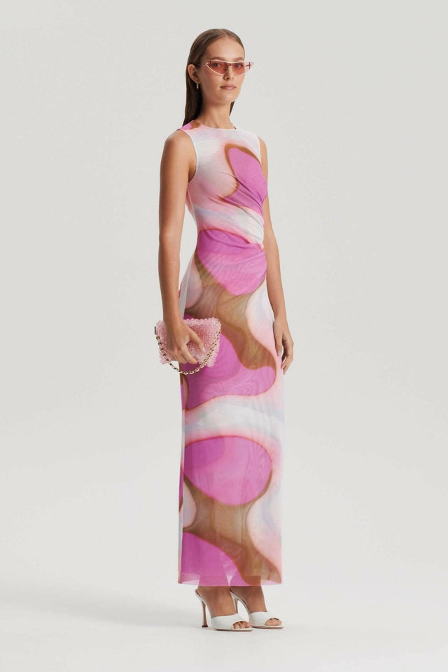 Scanlan Theodore - Scanlan Theodore Italian Watercolour Print Dress Pink and Tan