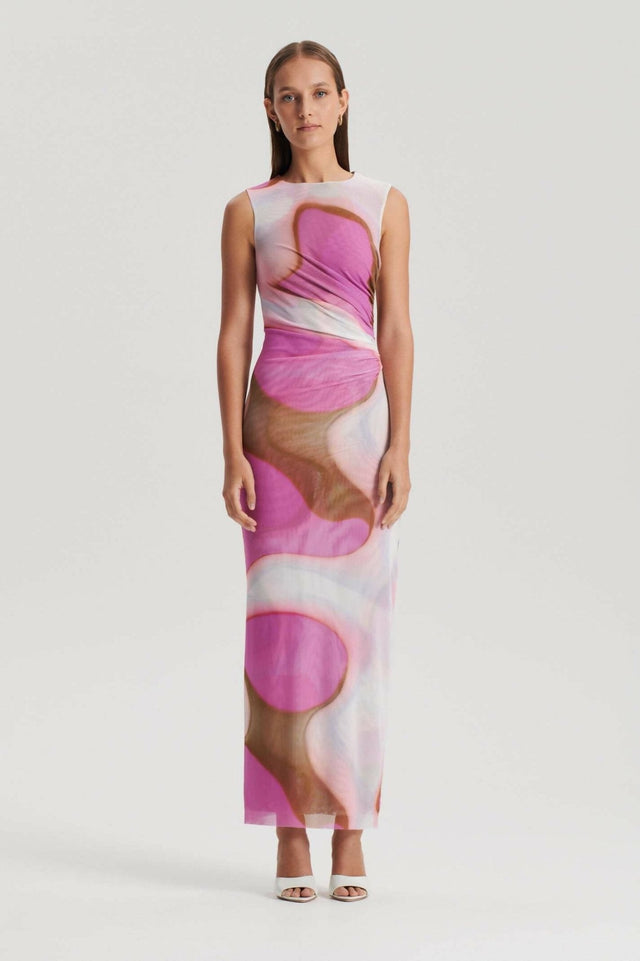 Scanlan Theodore - Scanlan Theodore Italian Watercolour Print Dress Pink and Tan