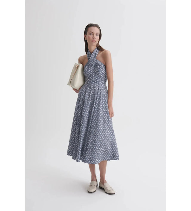 Scanlan Theodore Linen Printed Halter Dress - 6 / Blue - Dresses