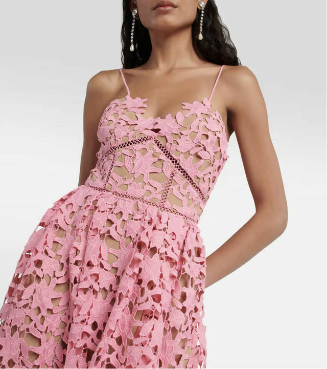 Self-Portrait Azalea Lace Midi Dress Pink Size 12 - 12 / Pink - Dresses