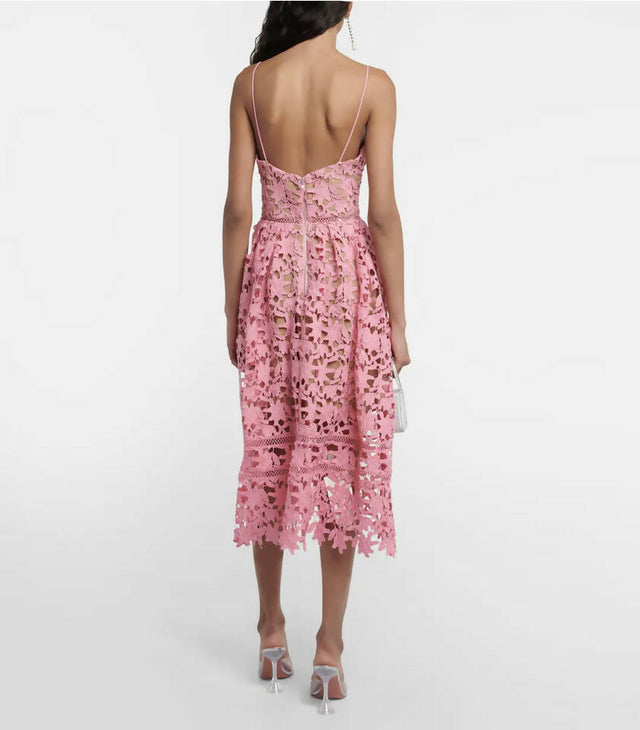 Self-Portrait Azalea Lace Midi Dress Pink Size 12 - 12 / Pink - Dresses