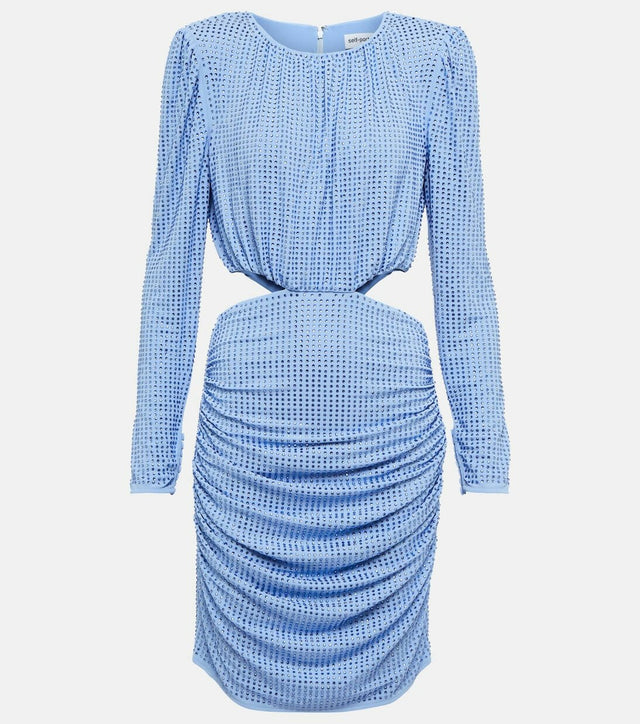 Self Portrait - Self Portrait Blue Rhinestone Jersey Mini Dress