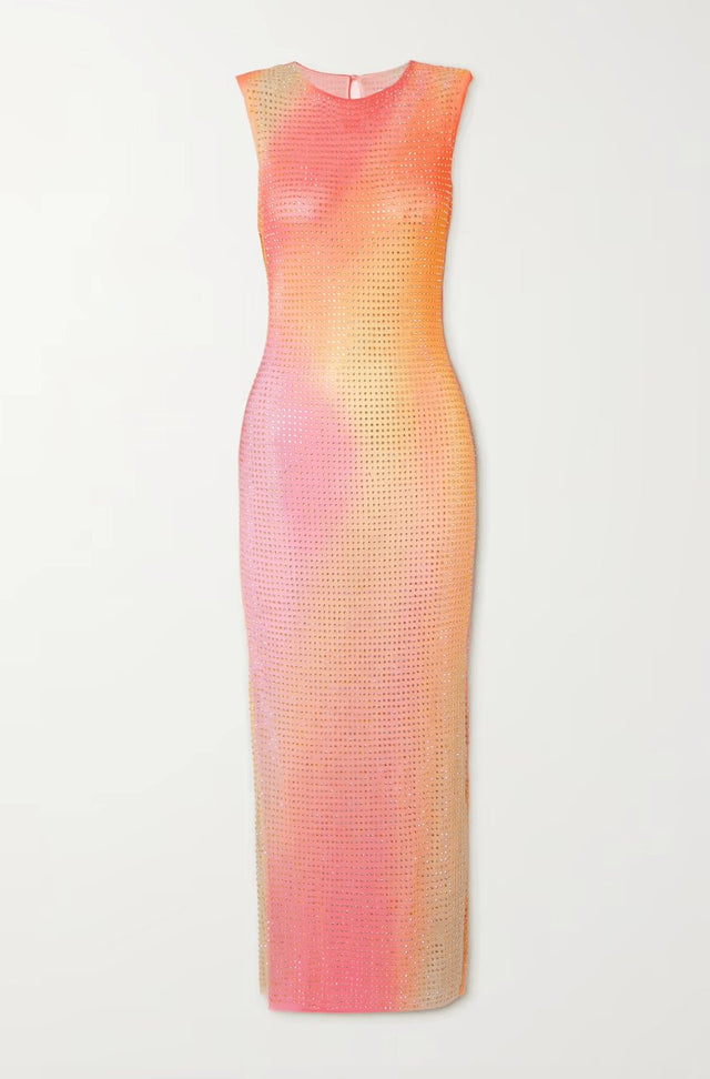 Self Portrait - Self Portrait Crystal-embellished Ombré Stretch-mesh Maxi Dress