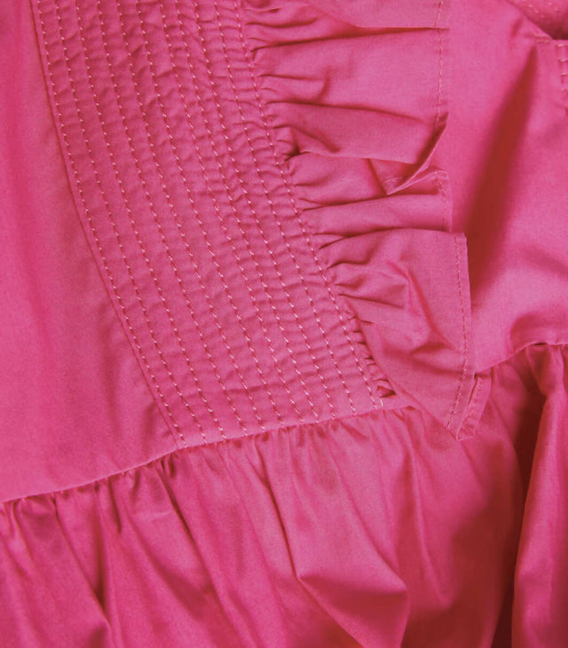 Self-Portrait Hot Pink Cotton Maxi Dress with Ruffle Neckline - 12 / Pink - Dresses