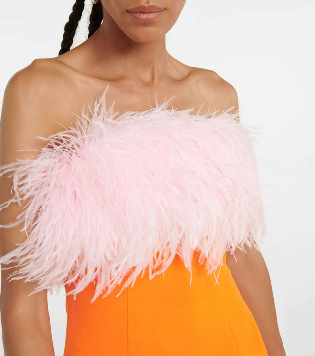 Self Portrait - Self Portrait Orange Crepe Midi Dress With Trim