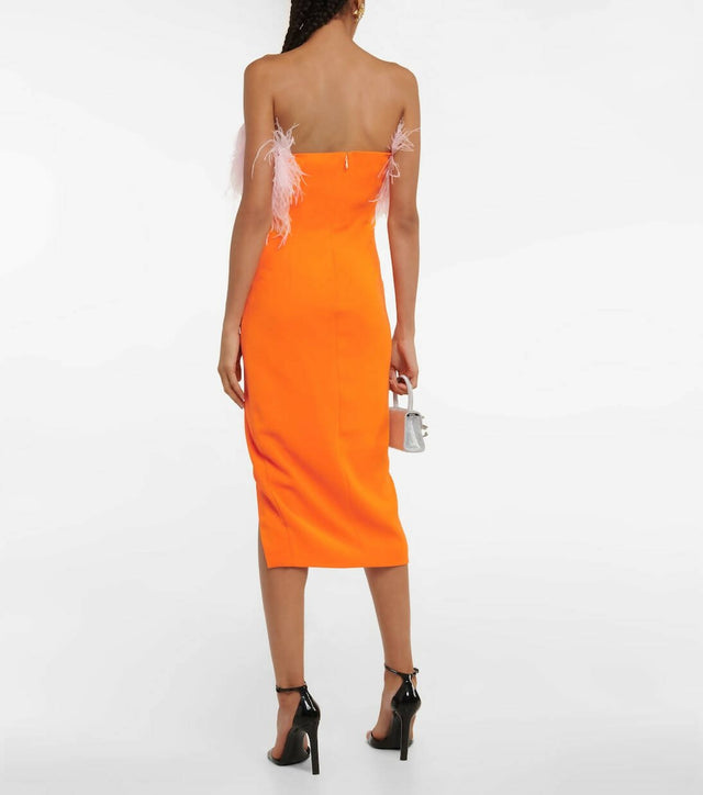 Self Portrait - Self Portrait Orange Crepe Midi Dress With Trim