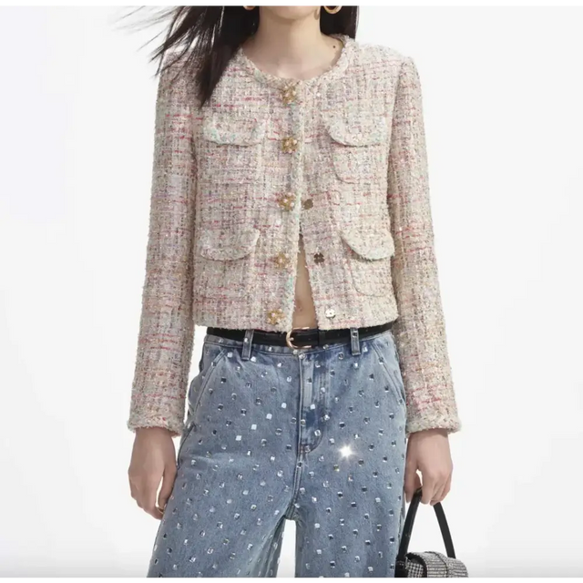 Self Portrait Pastel Boucle Boxy Jacket Multi Size 4 - 4 / Pink - Jackets