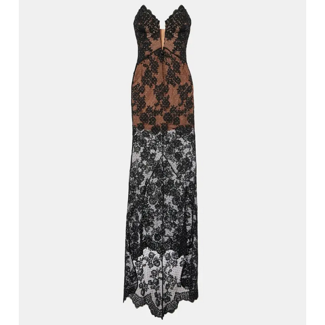 Self Portrait Rhinestone Embellished Sheer Lace Gown Dress Black Size XXS & S - Dresses