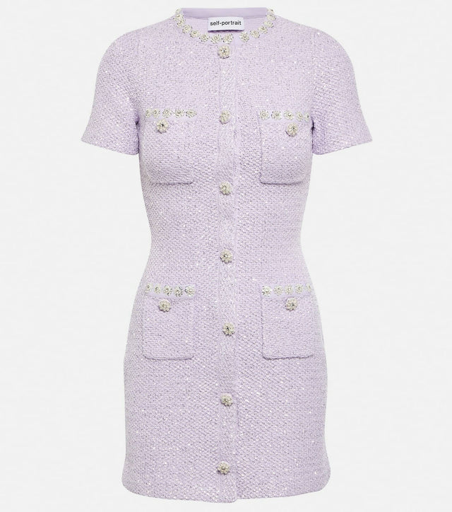 Self Portrait - Self Portrait Sequin Embellished Knitted Mini Dress