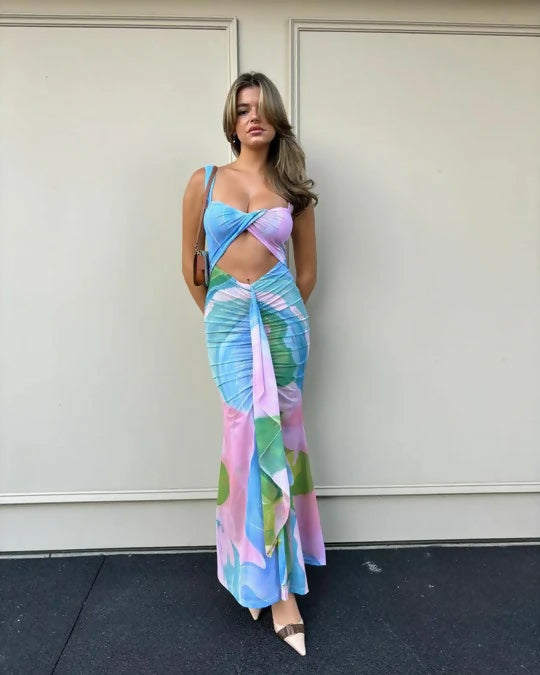 She is OLLÁ Imogen Midi Dress in Gaia - 8 / Multi - Dresses