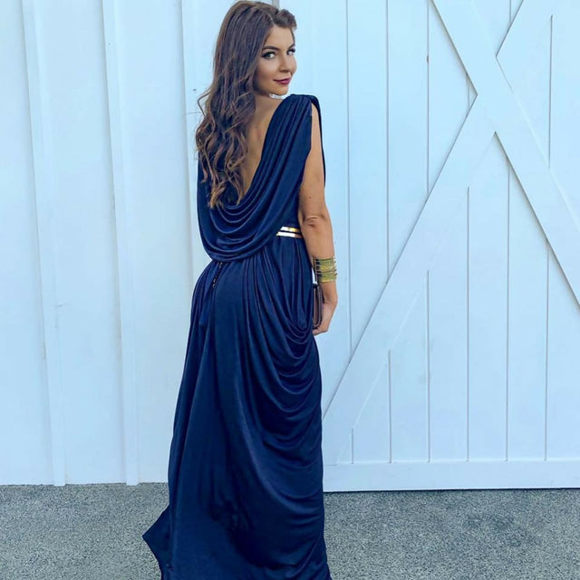 Sheike-Grecian-dress-in-navy-back-view-with-belt-SKU218