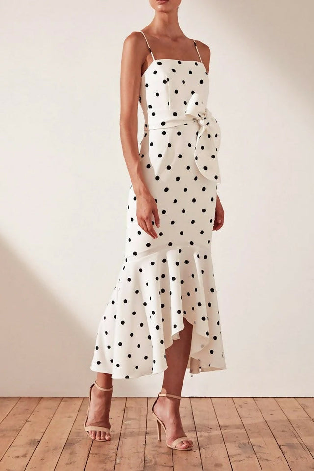 Shona Joy Abigail Trumpet Midi Black & White Polka Dot Size 8 - 8 / Multi - Dresses