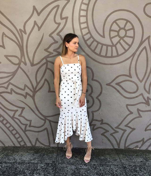 Shona Joy Abigail Trumpet Midi Black & White Polka Dot Size 8 - 8 / Multi - Dresses